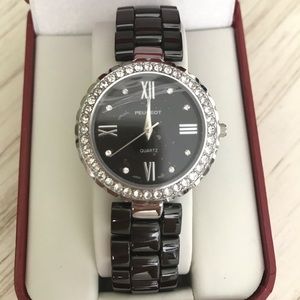 Peugeot Women's Crystal Black Ceramic Watch